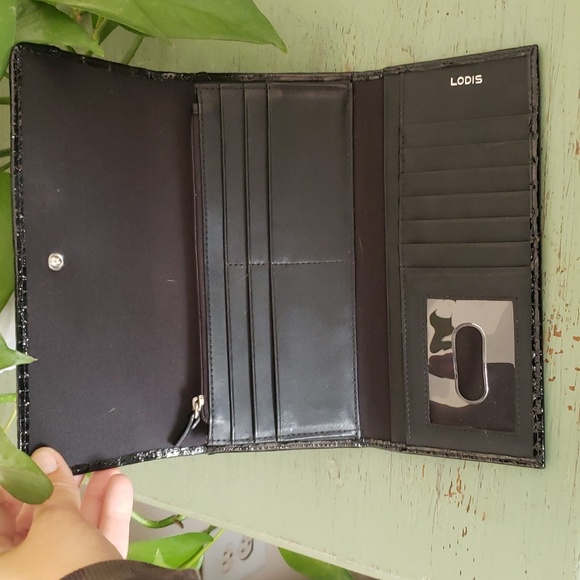 Lodis Black Faux Croc Clutch Wallet - Picture 6 of 7